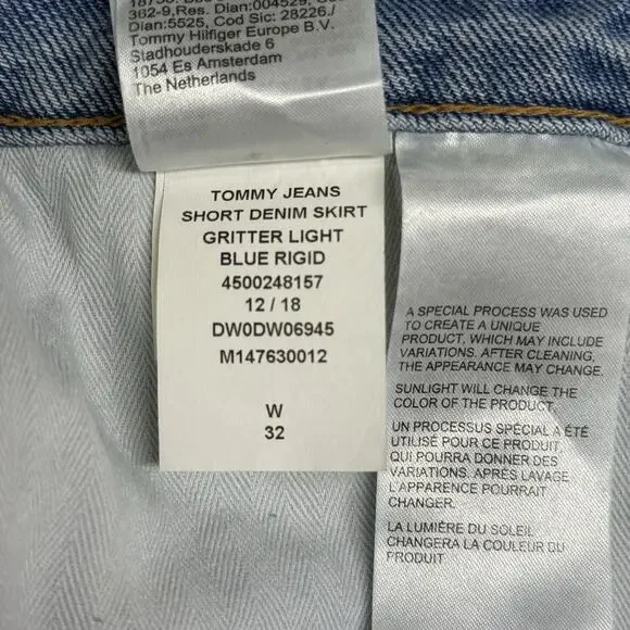 Tommy Hilfiger Embroidered Logo Denim Mini Skirt Women Size 32 Y2K Raw Hem NWT - Picture 10 of 10